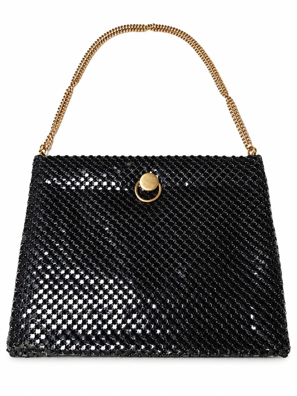 Black Mesh Evening Bag Gold Chain Shoulder Purse Shimmer Formal Party Holiday